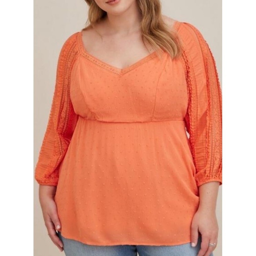 Torrid 3X Orange Top‎ Peplum Gauze Shirt Dot Smocked Blouse